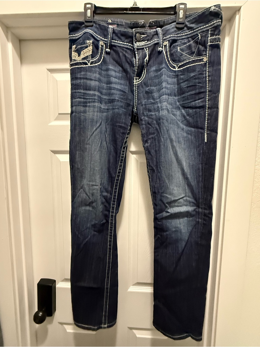 Women's Vigoss Dark Wash Slim Straight low rise Jeans size 13/33 length
